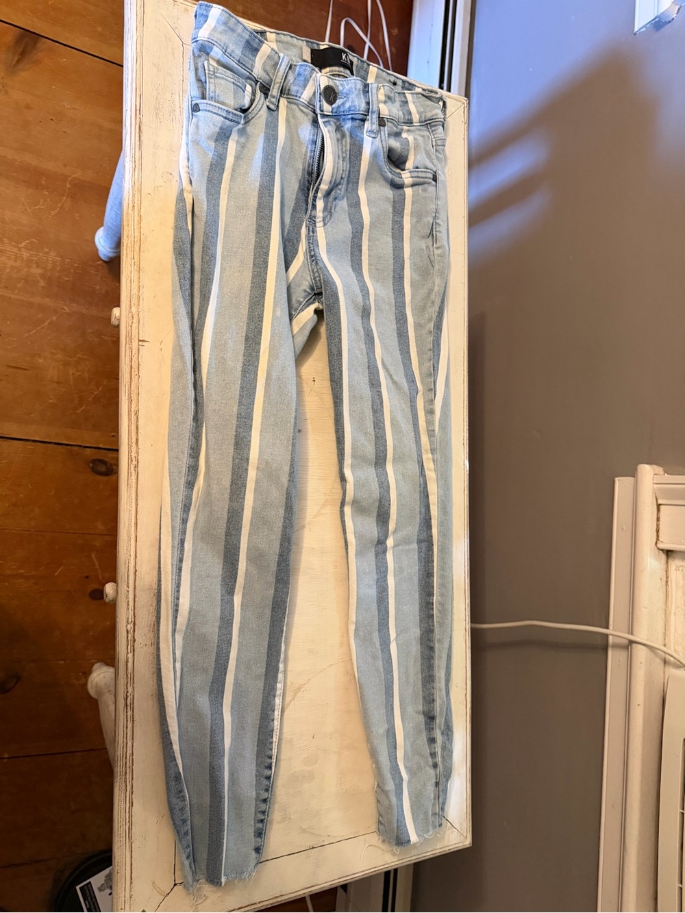 Kut Striped Light Blue and White Women's Jeans